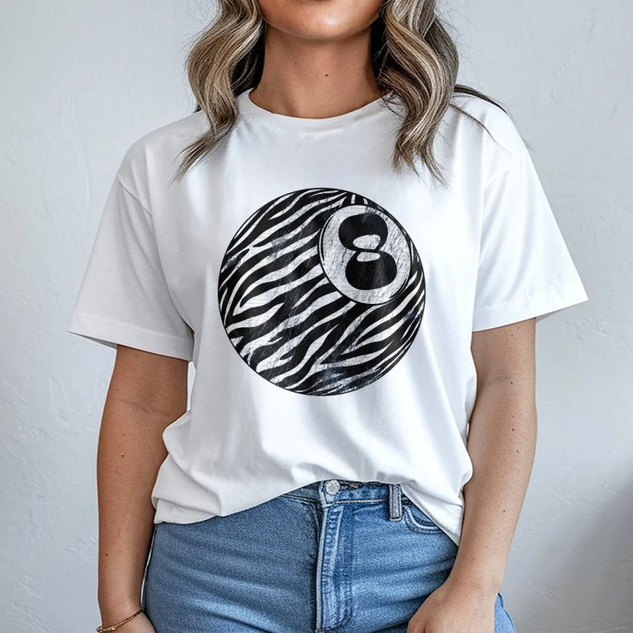 Zebra 8 Ball T-Shirt | Distressed Western Graphic Pullover | Premium Cotton Blend | Punchy Western Wear Gift for Cowgirls