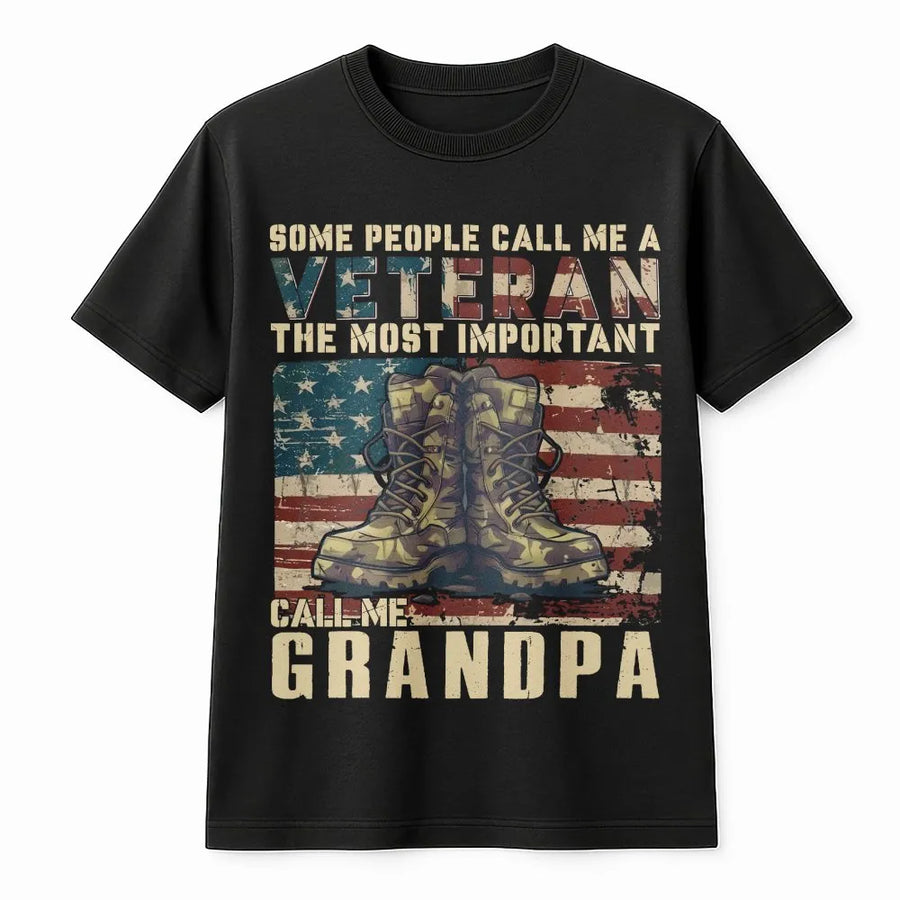 Veteran Grandpa T-Shirt | Patriotic American Flag & Boots Graphic | Premium Cotton Tee | Gift for Military Grandfather
