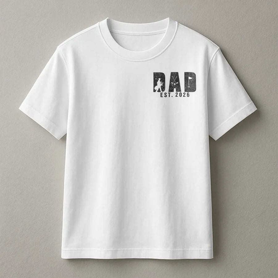 Dad Est 2026 T-Shirt | New Dad To Be Golfer Silhouette Graphic | Premium Cotton Blend Pullover | Gift for Expectant Father