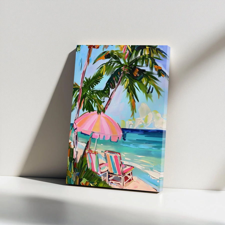 Tropical Beach Canvas Wall Art | Colorful Impasto Style Painting | Premium Canvas Print | Coastal Home Decor Gift