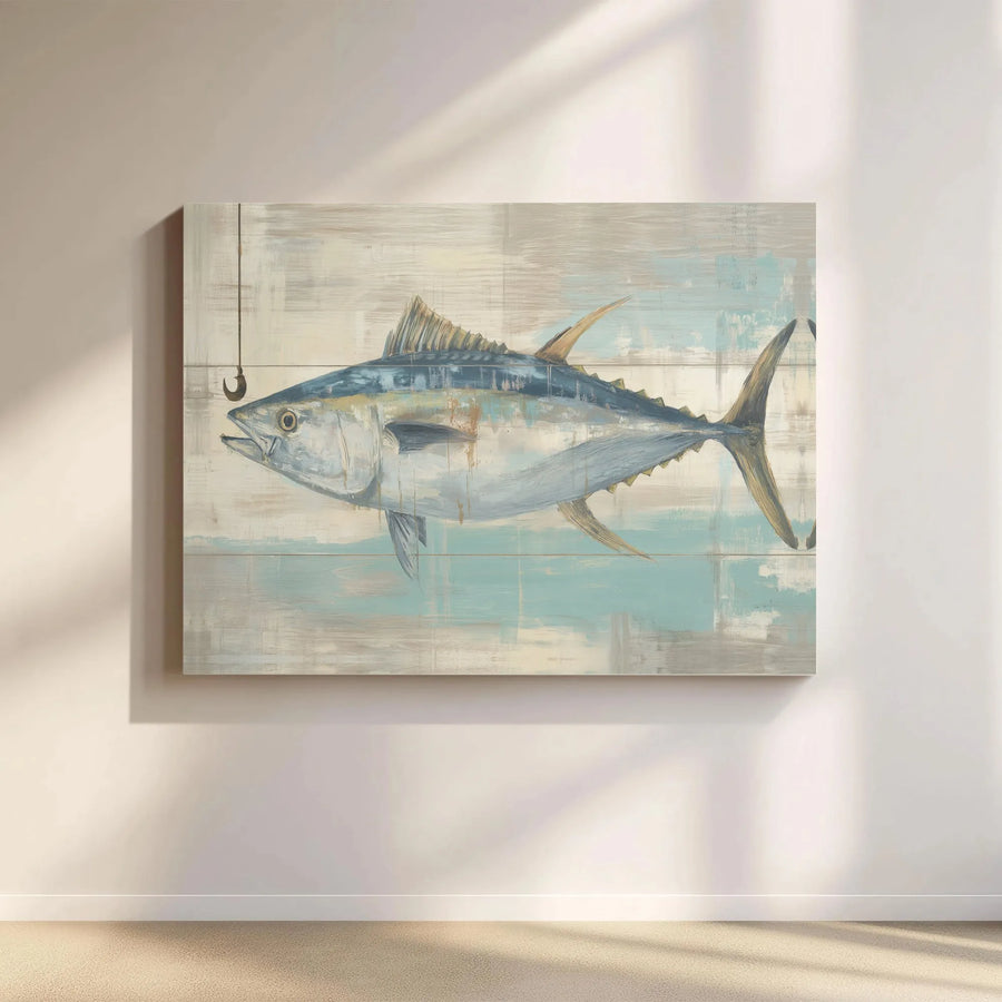 Vintage Tuna Fish Horizontal Canvas | Rustic Coastal Beach House Wall Art | Premium 1.25" Thick Gallery Print | Unique Fisherman Gift & Man Cave Decor