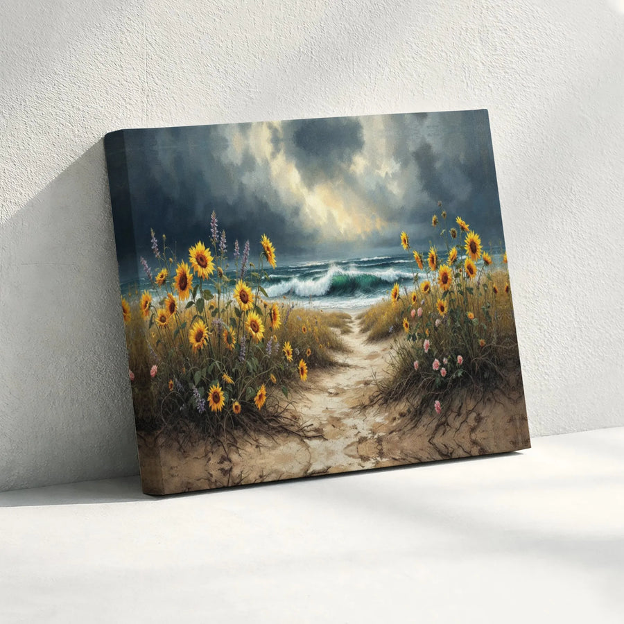 Sunflower Beach Canvas Print | Moody Ocean Storm Landscape | 1.25 Inch Gallery Wrap | Coastal Wall Art Decor