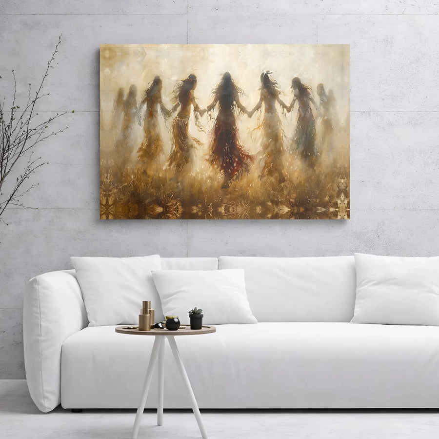 Circle Dance Canvas Wall Art | Abstract Women Holding Hands Print | Premium Gallery Wrapped Decor | Spiritual Home Office Gift
