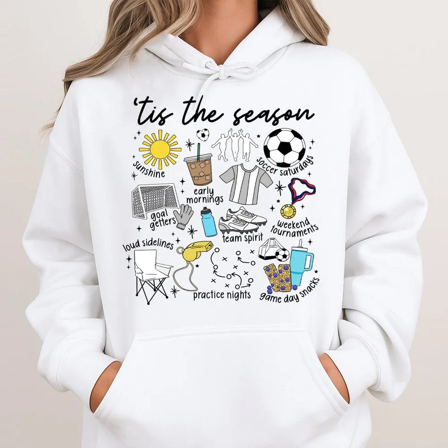 Soccer Mom Hoodie | 'Tis The Soccer Season Graphic | Cozy Cotton Blend | Game Day Gift for Sports Mama