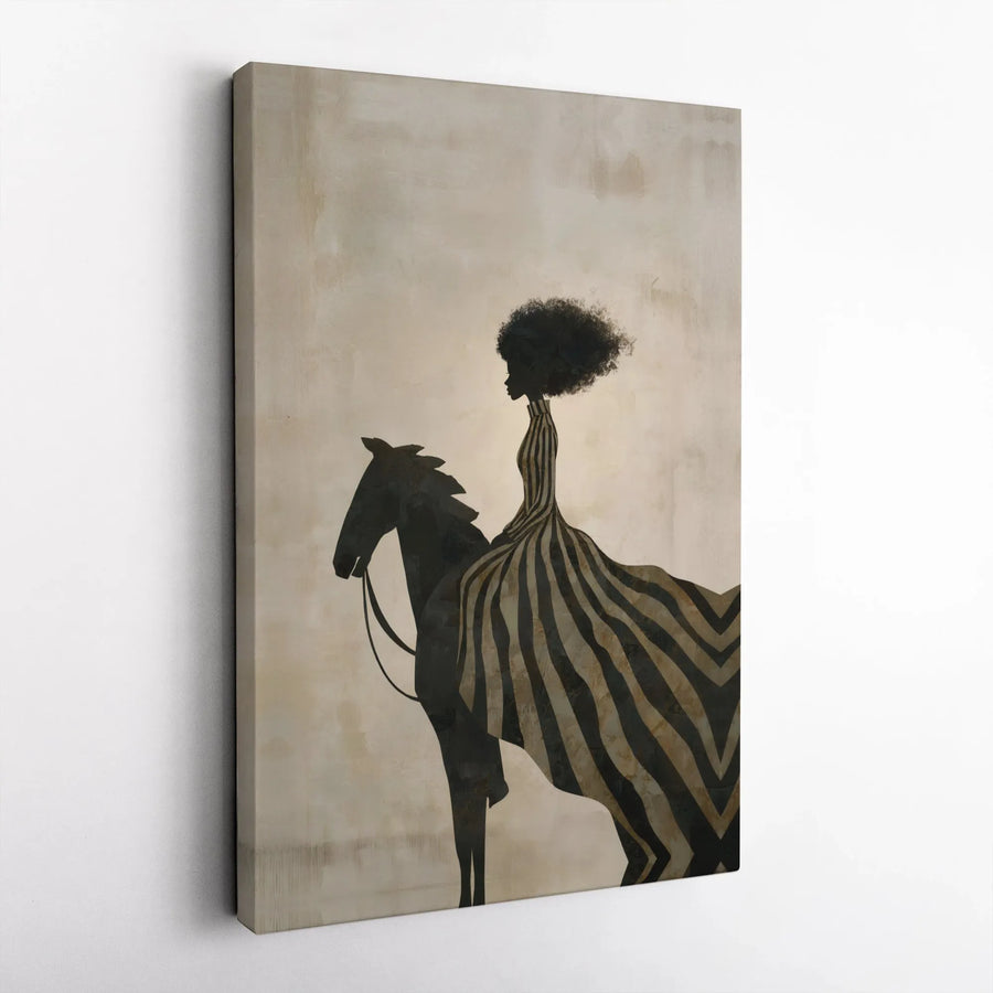 African American Equestrian Wall Art | Modern Afro Woman Silhouette | Premium Fade-Resistant Print | Collector's Gift for Home Decor