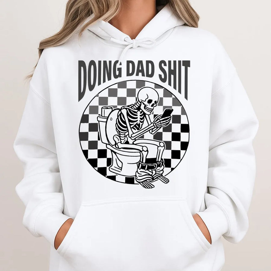 Doing Dad Shit Hoodie | Funny Skeleton Bathroom Design | Premium Cotton Blend | Gift For Dad, Father's Day 2026, Birthday Present