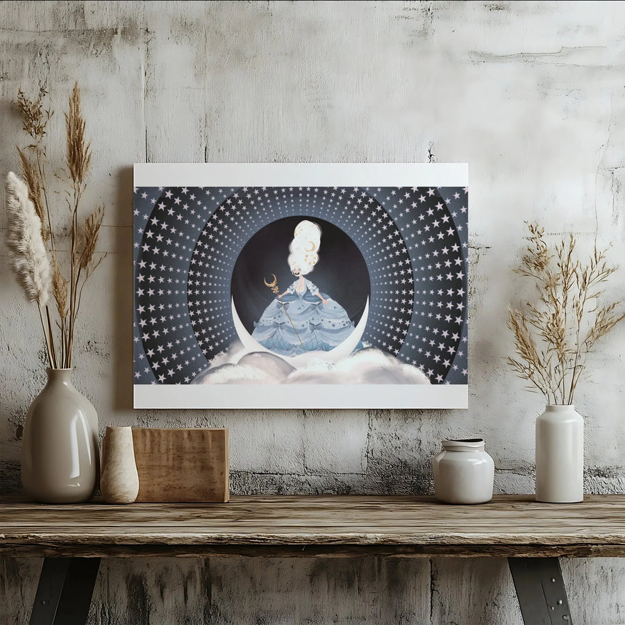 Queen of the Night Canvas Wall Art | Celestial Fairytale Illustration | Premium Gallery Wrapped Print | Whimsical Nursery & Home Decor Gift
