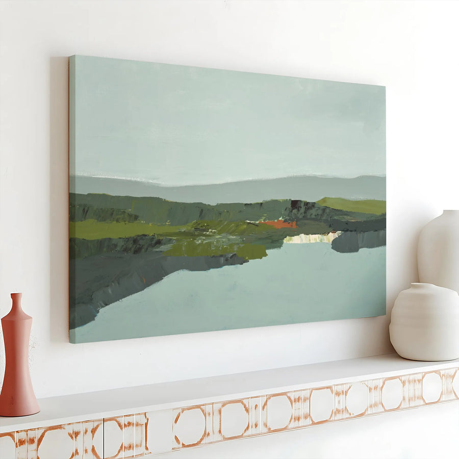 Abstract Landscape Horizontal Canvas | Minimalist Sage Green Nature Wall Art Print | Premium 1.25 Inch Thick Gallery Wrap | Modern Office & Living Room Decor Gift