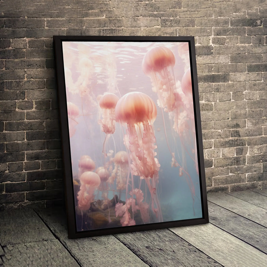 Pink Jellyfish Wall Art | Ethereal Ocean Marine Life Print | Premium Gallery Wrapped Canvas | Coastal Bathroom Or Bedroom Decor
