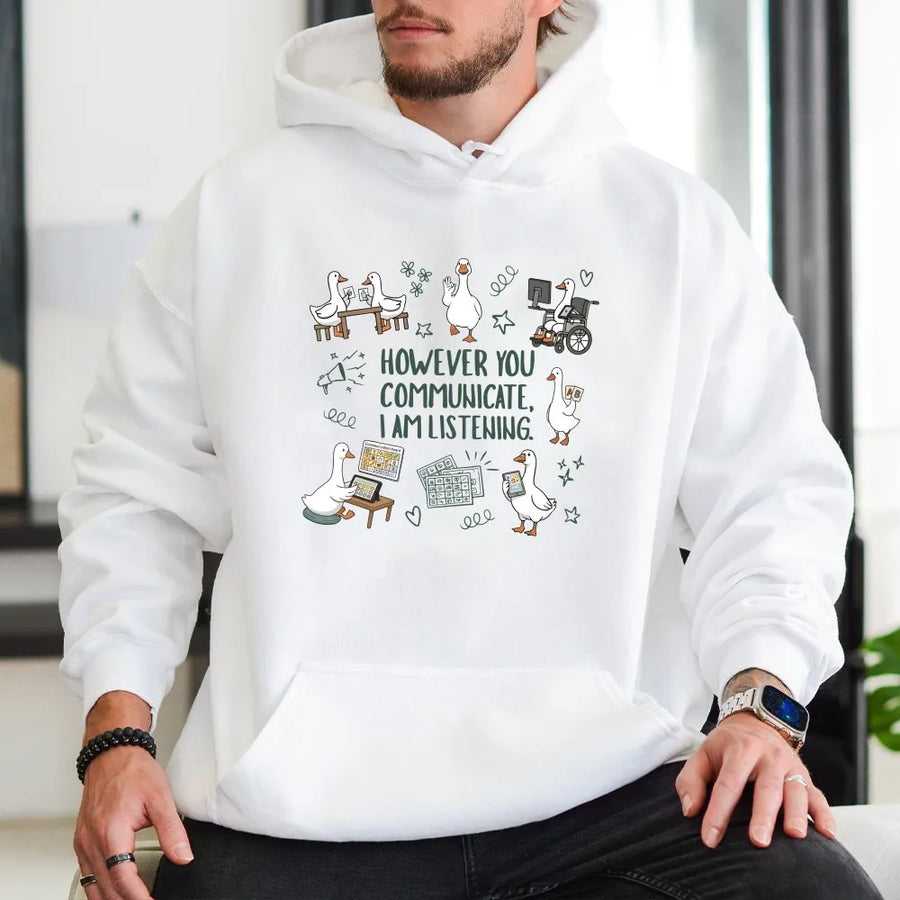 SPED Teacher Hoodie | Goose AAC Communication Design | Soft Cotton Blend Crewneck | Gift for SLP Therapist & Special Education Inclusion