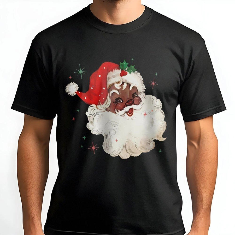 Black Santa Christmas T-Shirt | Vintage African American Santa Illustration | Premium Soft Cotton Unisex Tee | Inclusive Holiday Gift for Family