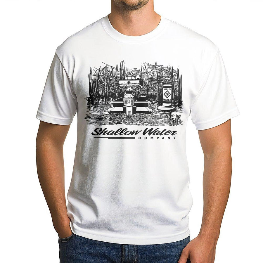 Shallow Water Fishing T-Shirt | Swamp Boating Graphic Design | Premium Cotton Apparel | Southern Outdoors Gift for Fisherman