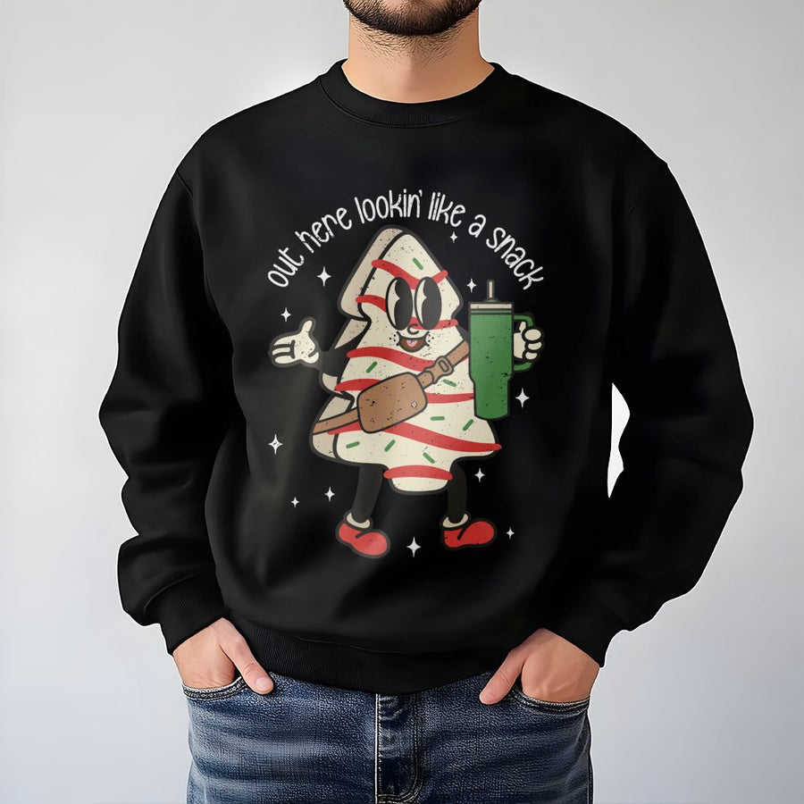 Christmas Tree Cake Sweatshirt | Retro Snack Graphic Tee | Premium Cotton Blend | Funny Holiday Gift for Women and Teens