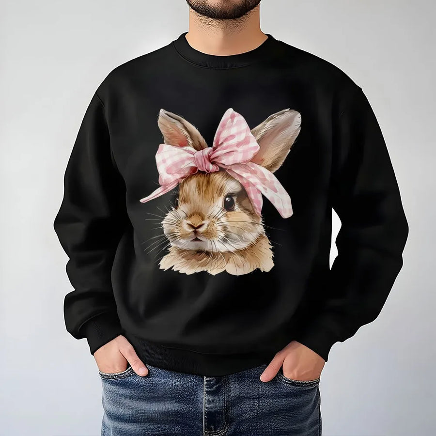 Easter Bunny Sweatshirt | Cute Coquette Pink Bow Rabbit Graphic | Premium Cotton Blend | Gift for Women and Teens