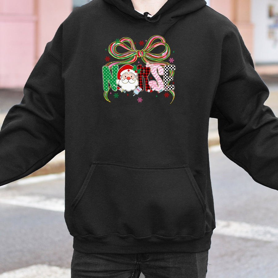 Christmas Nurse Hoodie | Santa Coquette Bow Graphic | Premium Cotton Blend | Holiday Gift for RNs Nursing Students