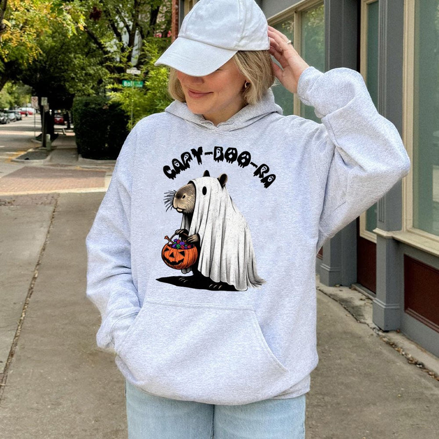 Capybara Ghost Hoodie | Funny Capy-Boo-Ra Halloween Graphic | Premium Cotton Blend | Spooky Season Gift For Animal Lovers