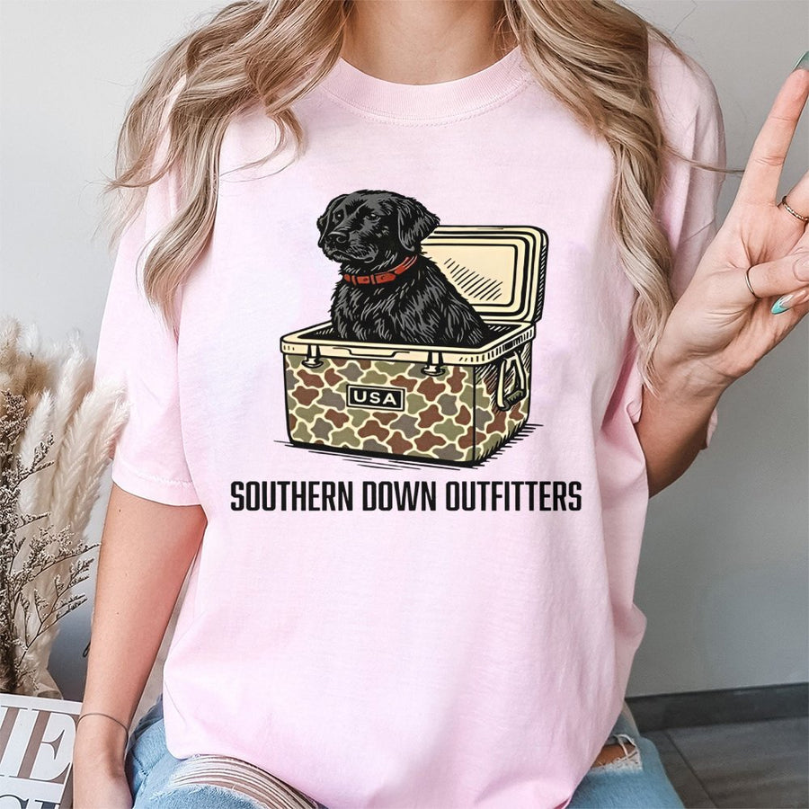Black Labrador T-Shirt | Camo Cooler USA Graphic | 100% Cotton Premium Tee | Hunting Dog Lover Gift for Men and Women
