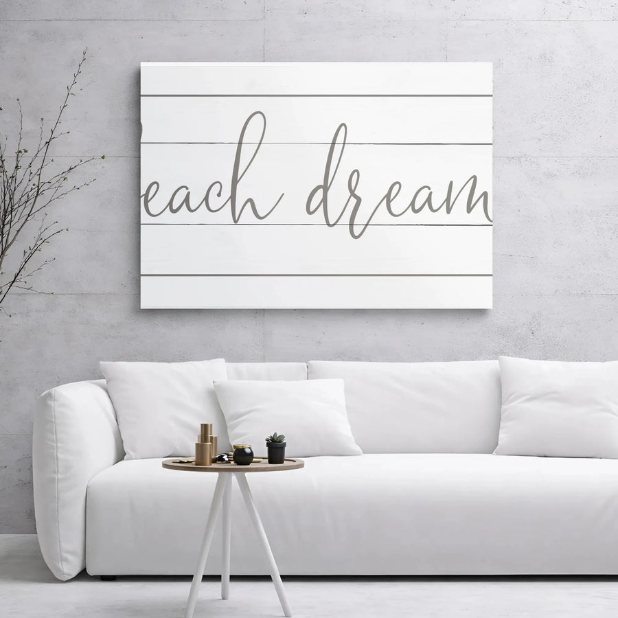 Beach Dream Canvas Wall Art | Farmhouse Cursive Script Sign | 1.25 Inch Gallery Wrap Premium Decor | Coastal Living Room Gift