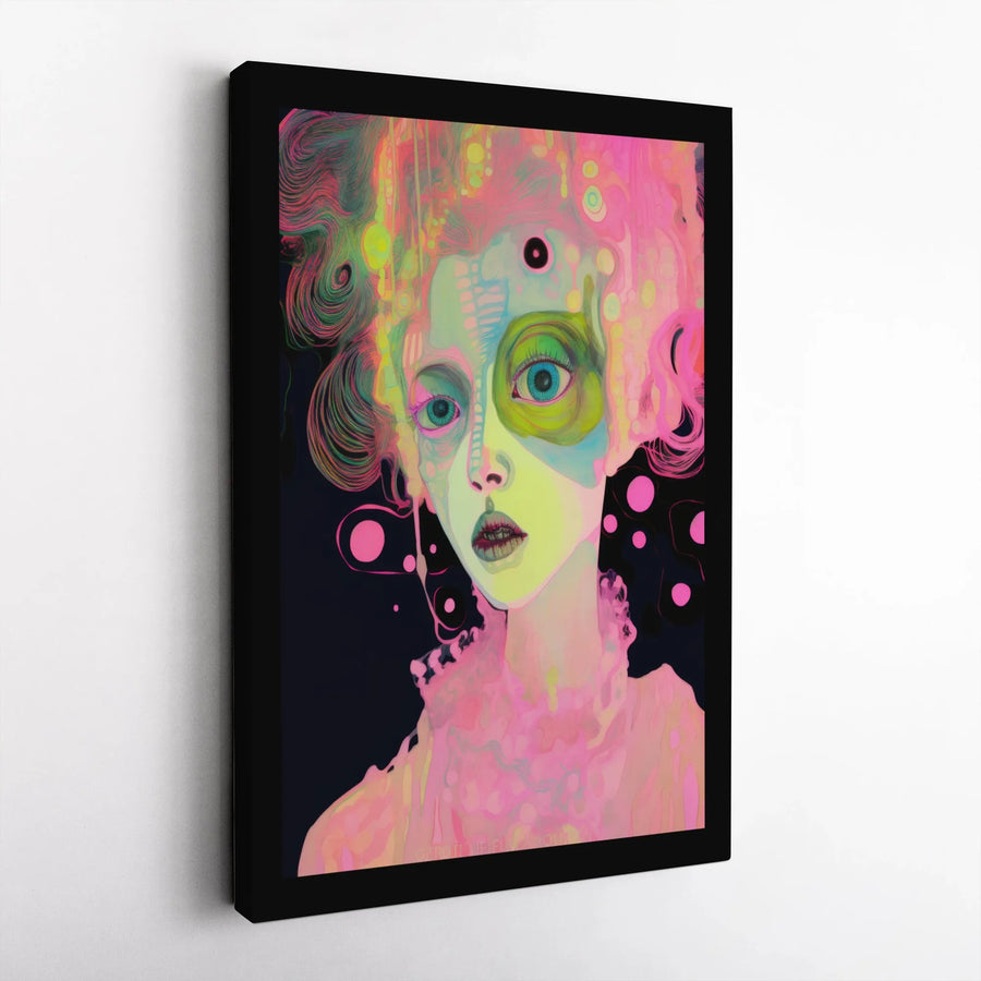 Psychedelic Surreal Portrait Canvas | Neon Abstract Woman Wall Art | Premium Fade-Resistant Gallery Print | Bohemian Home Decor Gift
