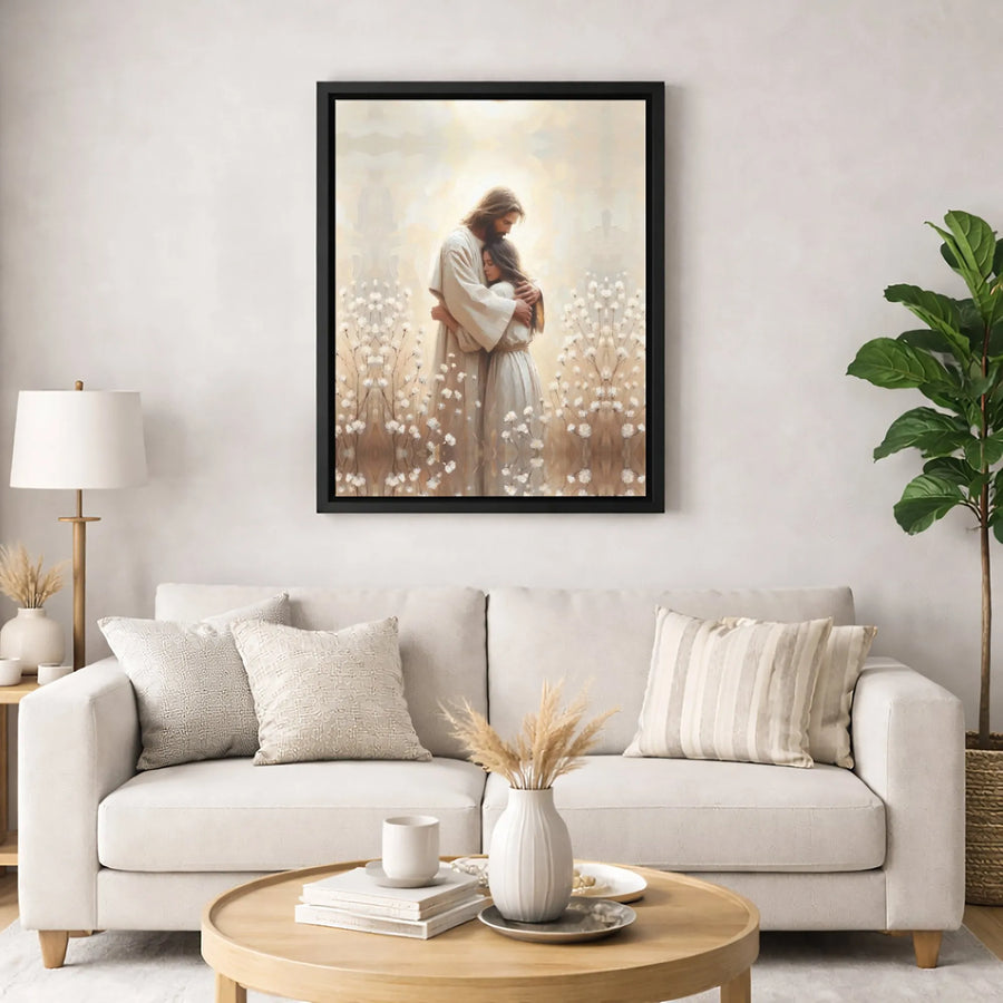 Jesus Christ Embracing Woman Canvas Art | Religious Wall Decor | Premium Fade-Resistant Print | Spiritual Gift for Home or Church