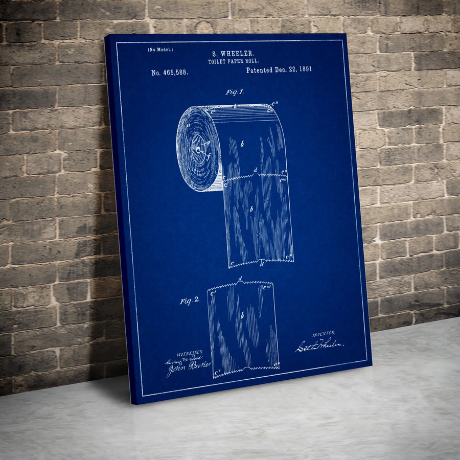 Toilet Paper Patent Print | 1891 Vintage Blueprint Wall Art | Premium Gallery-Wrapped Canvas | Funny Bathroom Decor for Home or Office Gift