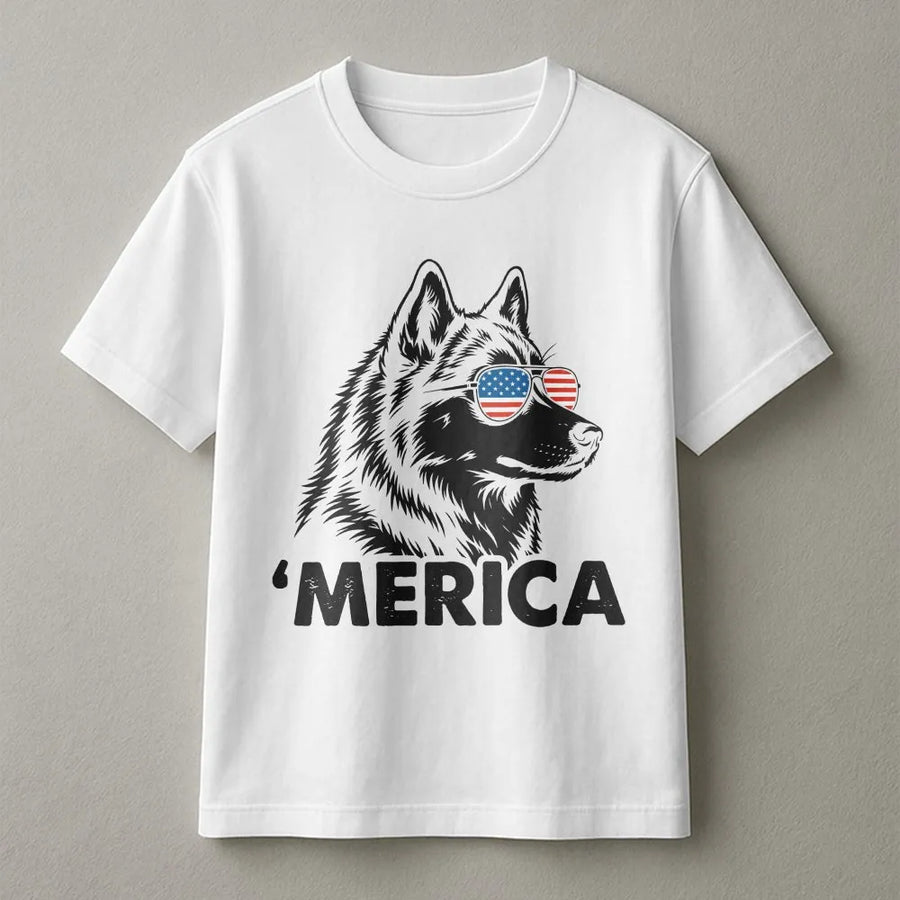 Merica Husky T-Shirt | Patriotic Dog with American Flag Sunglasses | Premium Cotton Tee | 4th of July Gift for Dog Lovers