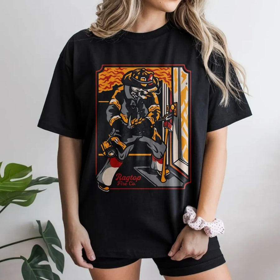 Skeleton Firefighter Forcible Entry T-Shirt | Badass Skull Graphic Design | Premium Cotton-Blend | Gift for Fireman and First Responders