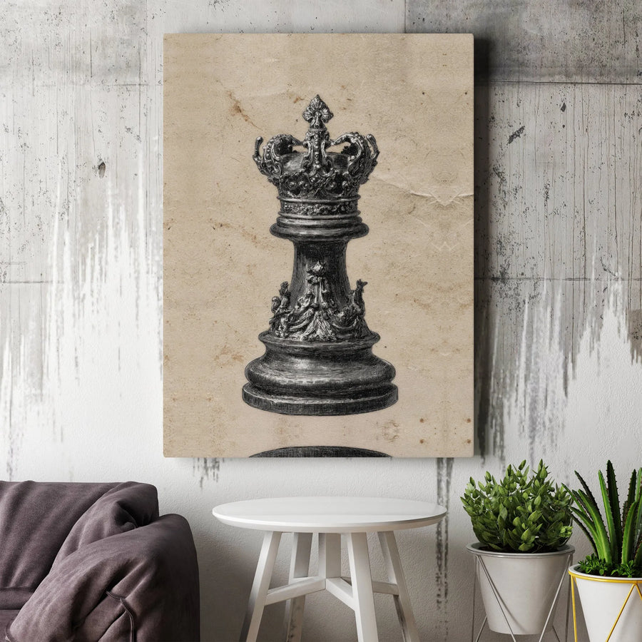 Chess King Wall Art | Vintage Illustration Print | Gallery-Quality 1.25 Inch Canvas | Premium Decor Gift For Chess Players