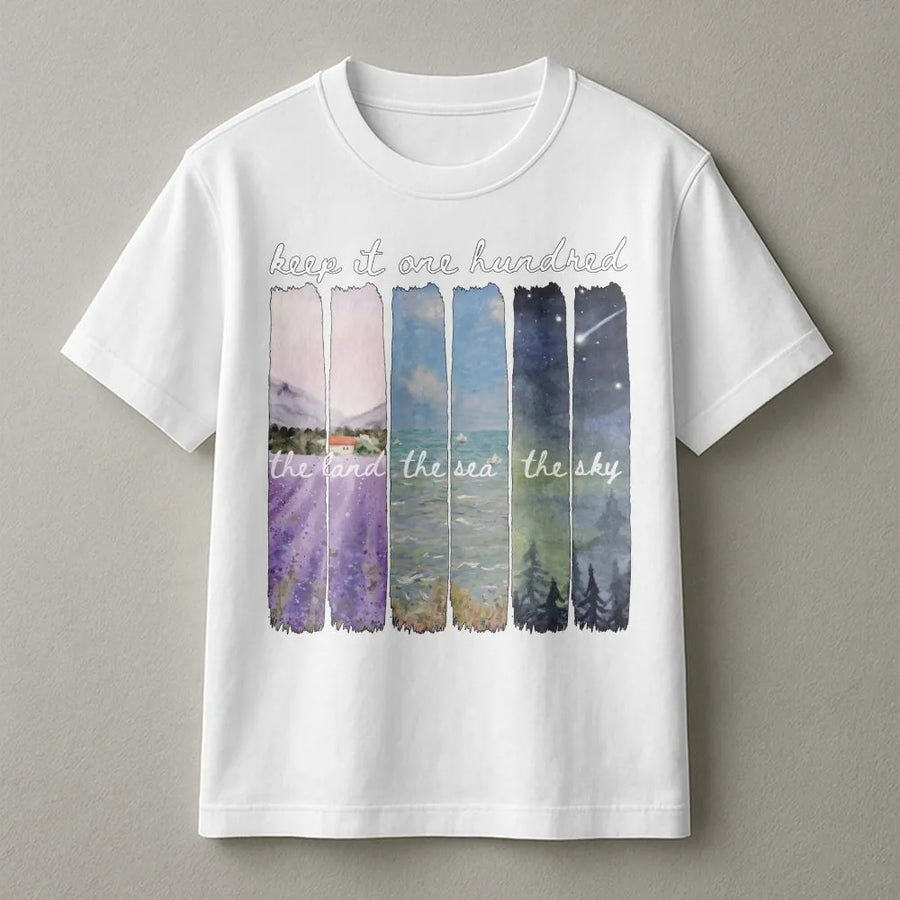 Land Sea Sky T-Shirt | Abstract Nature Graphic Tee | 100% Soft Cotton Premium Quality | Unisex Casual Apparel Gift For Nature Lovers