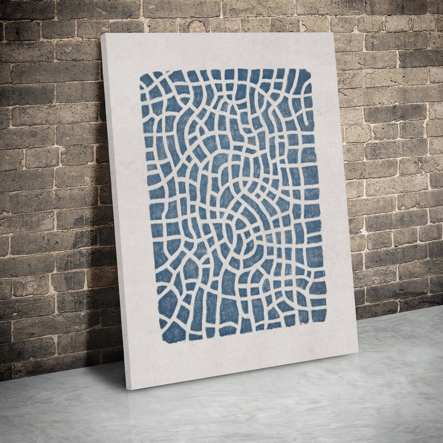 Abstract Blue Geometric Canvas Wall Art | Textured Curved Grid Pattern | Premium Gallery-Wrapped Print | Modern Minimalist Home Decor Gift