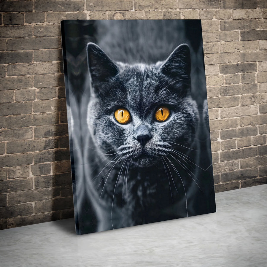 Black Cat Wall Art with Golden Eyes | Modern Animal Portrait Canvas Print | 1.25 Inch Gallery Wrap | Premium Decor for Home and Office