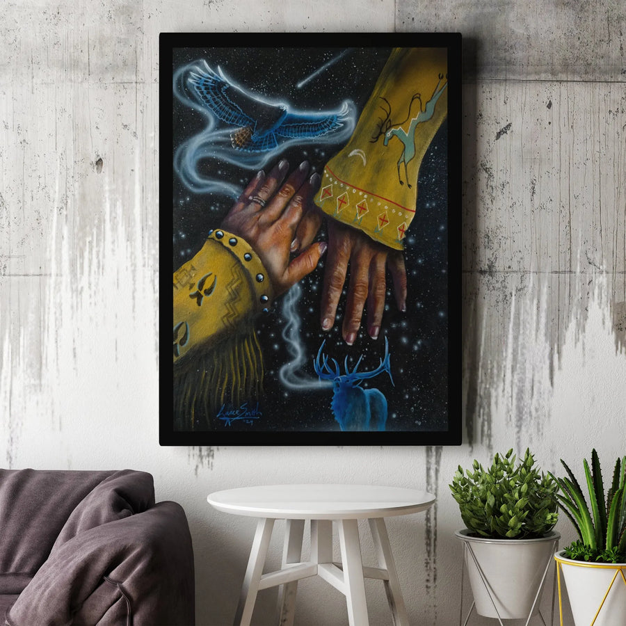 Native American Spiritual Art Canvas Print | Eagle & Deer Spirit Animals | Premium Fade-Resistant Print | Collector's Indigenous Culture Gift
