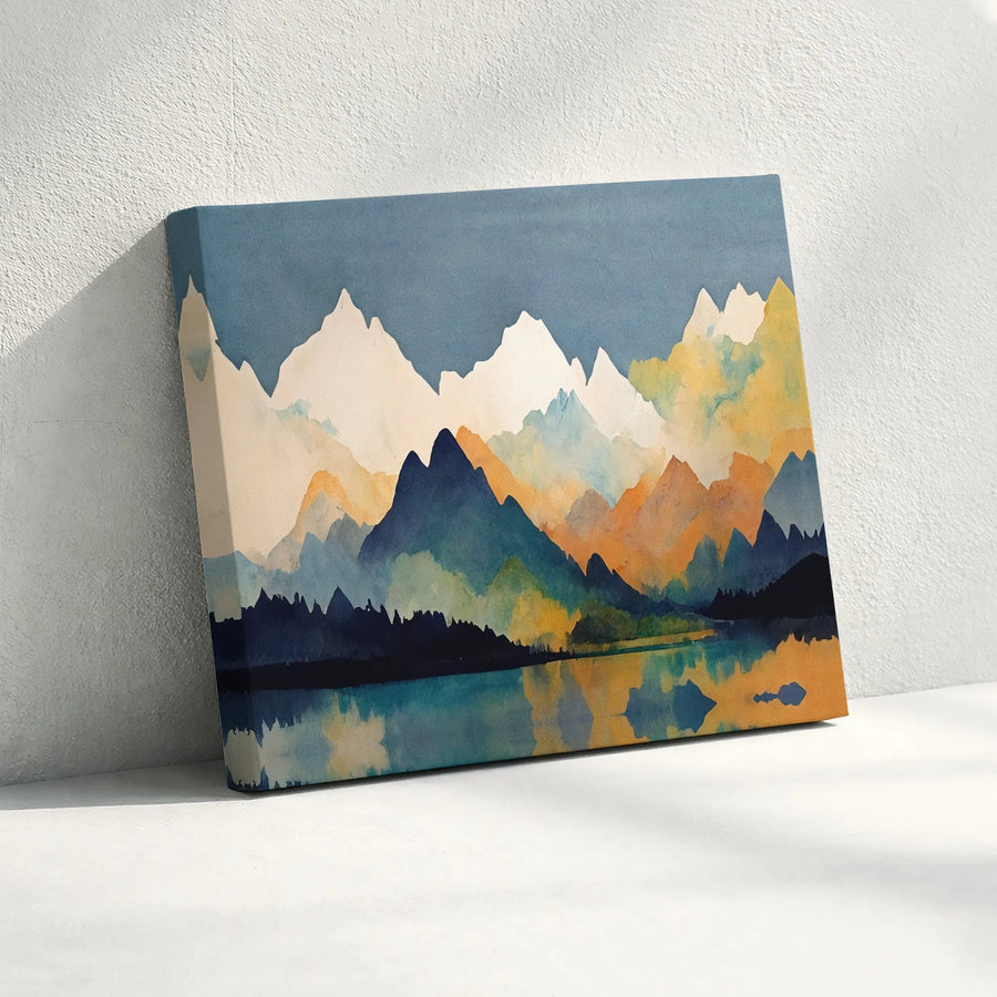 Abstract Mountain Wall Art | Watercolor Lake Reflection Print | Premium Gallery Wrapped Canvas | Modern Living Room Decor Gift