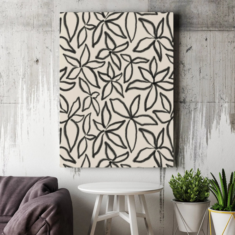 Abstract Floral Canvas Wall Art | Modern Black and White Botanical Sketch | Premium Thick Gallery Wrap | Modern Home & Office Decor Gift