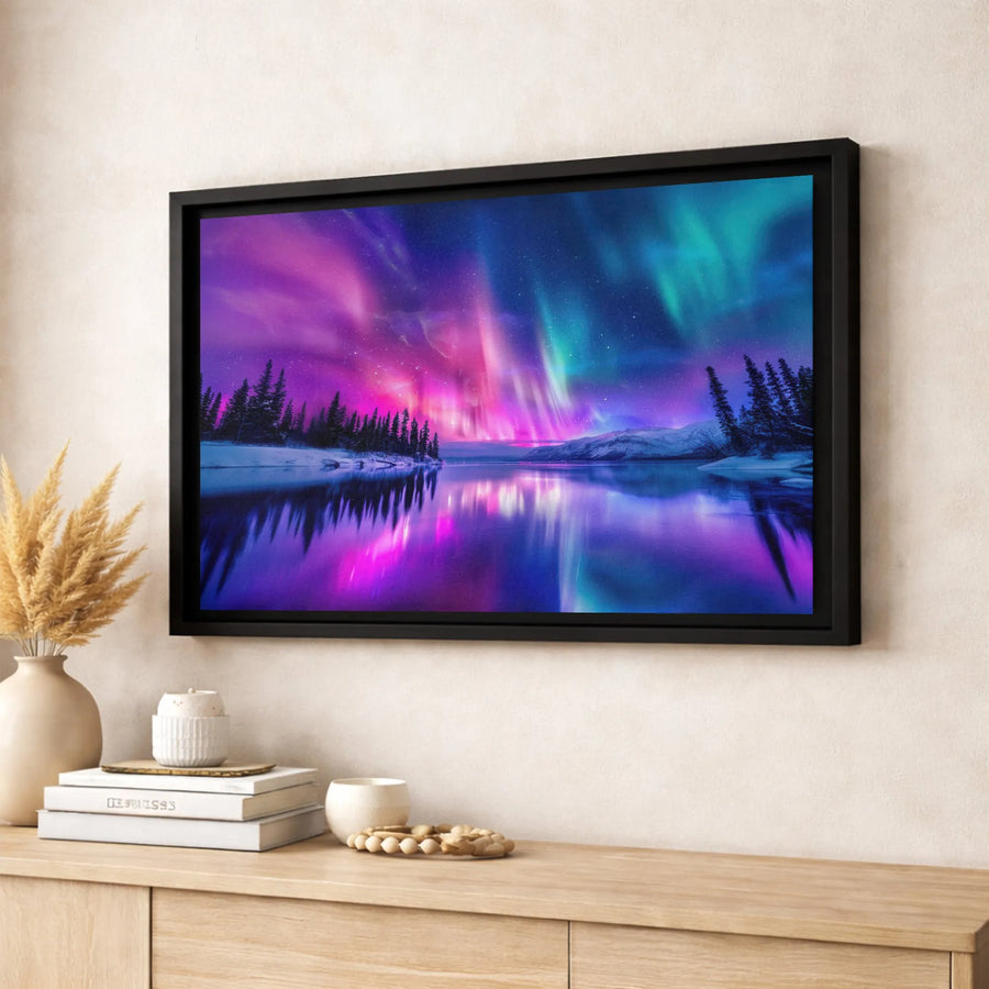 Aurora Borealis Canvas Wall Art | Vibrant Northern Lights Landscape | Premium Gallery-Wrapped Print | Nature Home Decor Gift