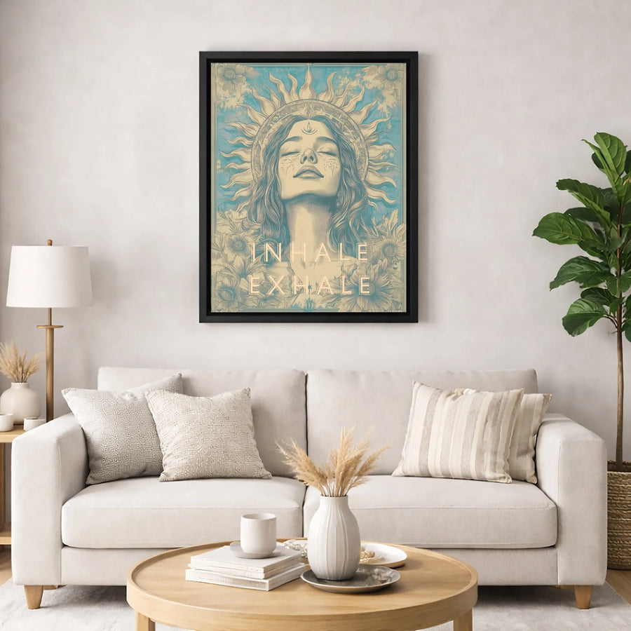 Inhale Exhale Canvas Print | Sun Goddess Spiritual Wall Art | Premium Gallery Wrapped Decor | Zen Meditation Studio Gift for Her