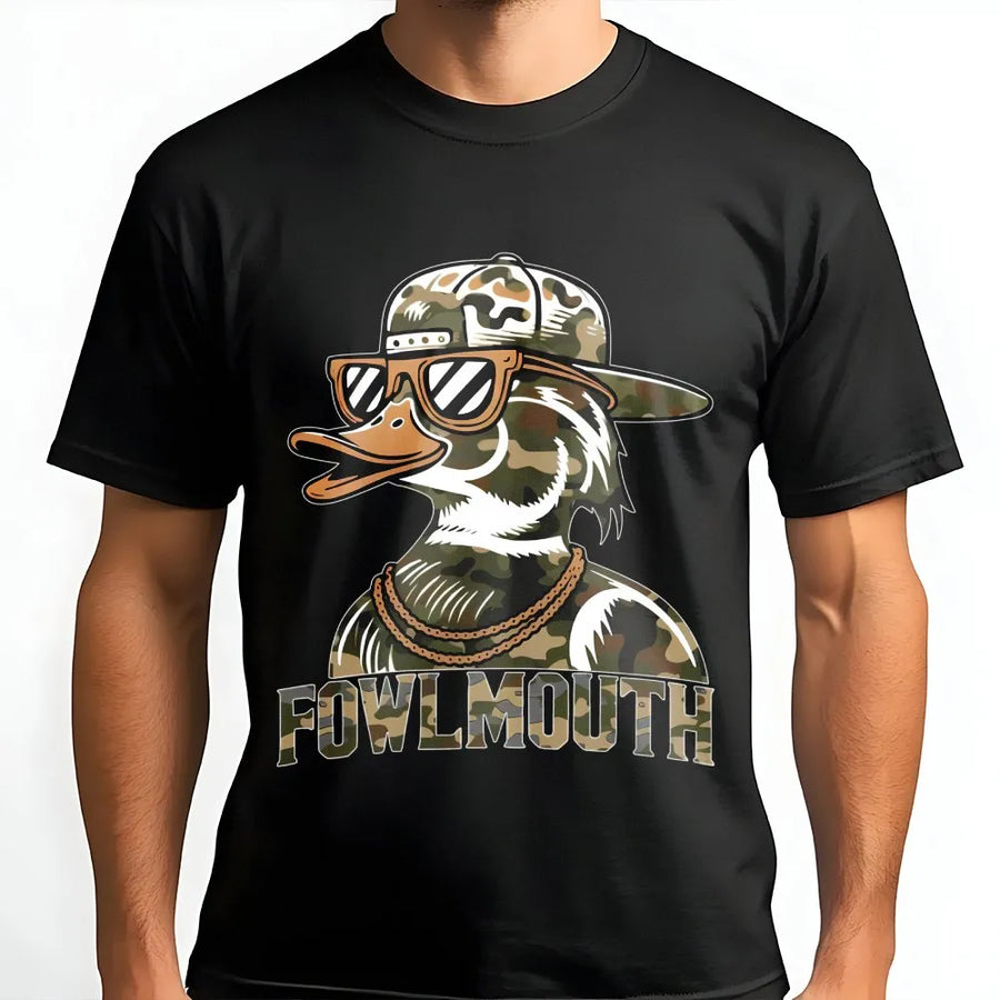 Duck Hunting T-Shirt | Fowlmouth Camo Mallard Graphic | Premium 100% Cotton | Funny Outdoorsman Gift for Hunters