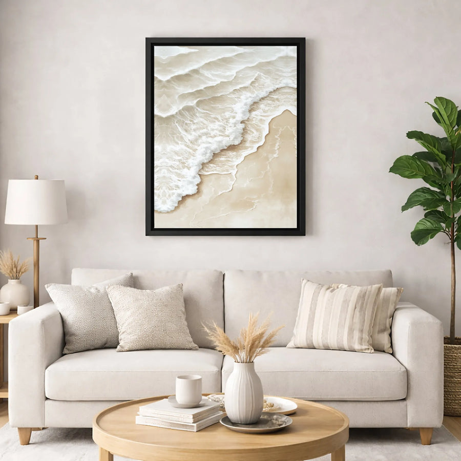 Aerial Beach Canvas Wall Art | Minimalist Ocean Waves Seascape | Premium 1.25-Inch Gallery Wrap | Coastal Decor for Modern Home Office