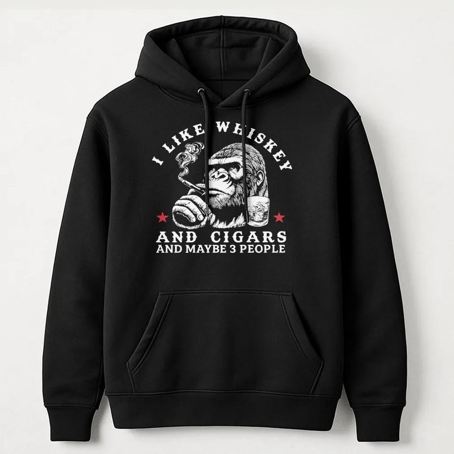 I Like Whiskey And Cigars Hoodie | Funny Introvert Graphic Sweatshirt | Premium Cotton-Blend | Birthday Gift For Men & Bourbon Lovers