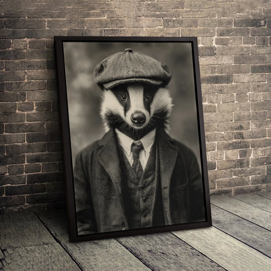 Badger in Tweed Suit Canvas Print | Vintage Gentleman Animal Portrait | Gallery Quality 1.25-inch Profile | Unique Home Office Decor Gift