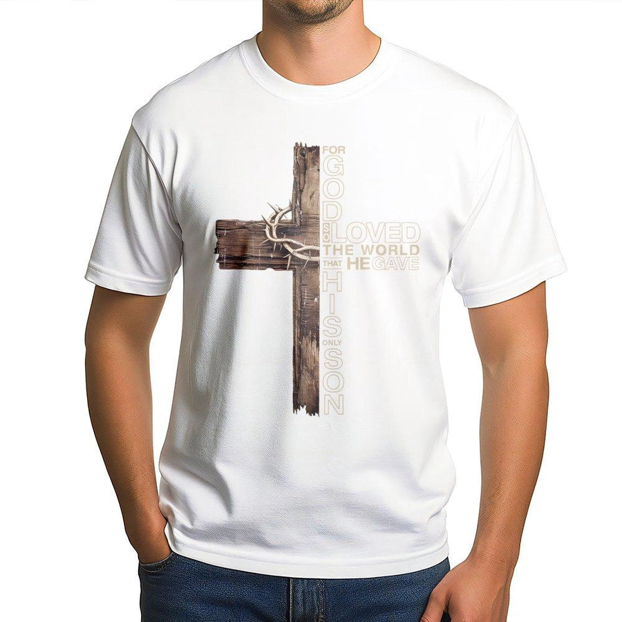 Christian Cross T-Shirt | Rustic Crown of Thorns Graphic | Premium 100% Cotton | Religious Faith Apparel Gift for Men and Women