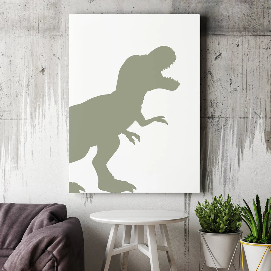 T-Rex Dinosaur Canvas Print | Minimalist Sage Green Silhouette | Premium Gallery Wrapped Wall Art | Kids Room & Nursery Decor Gift