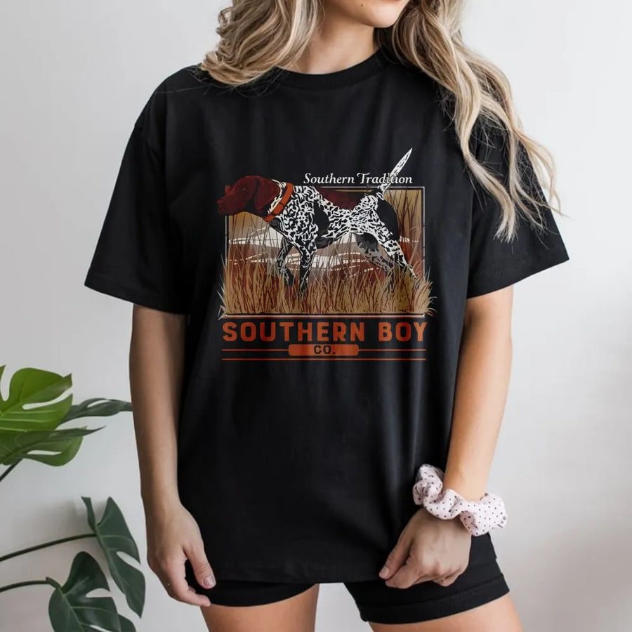 German Shorthaired Pointer T-Shirt | Southern Tradition Hunting Dog Graphic | Premium Cotton Country Apparel | Gift for Outdoorsmen and Bird Hunters