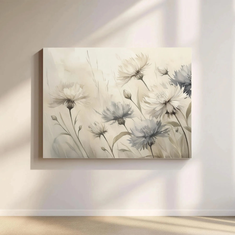 Watercolor Floral Canvas Wall Art | Blue and White Cornflower Botanical Print | 1.25 Inch Gallery Wrap | Neutral Home Decor for Living Room