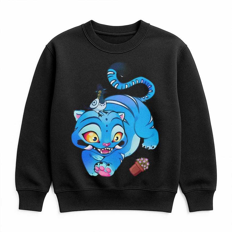 Cute Blue Tiger Graphic Sweatshirt | Kawaii Cartoon Animal Art Design | Premium Cotton Blend | Gift For Animal Lovers And Anime Fans