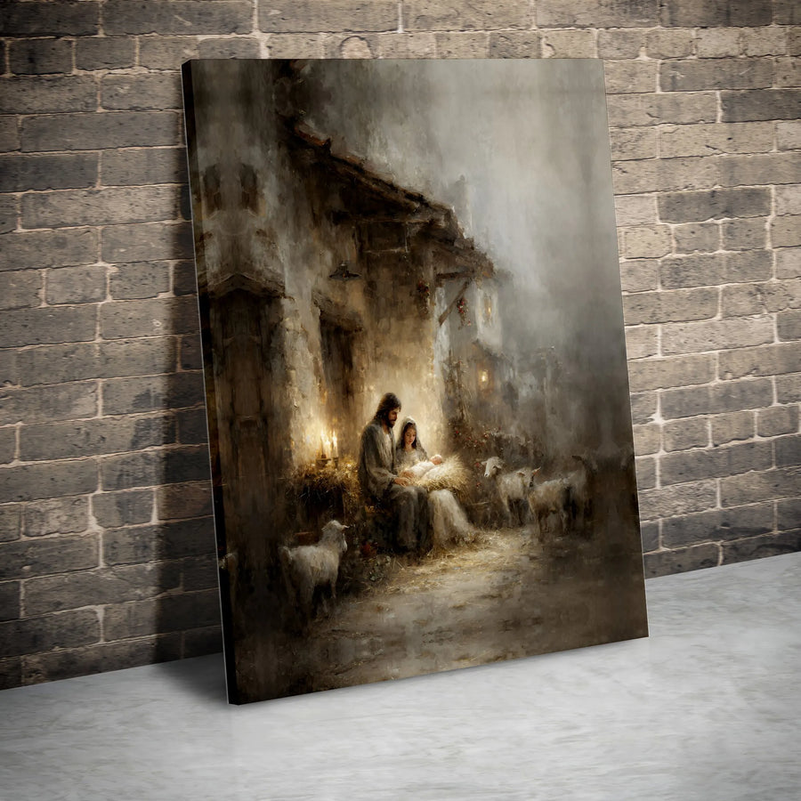Nativity Scene Canvas Print | Holy Family Manger Wall Art | Premium Religious Gallery Wrap | Christmas Home Decor Gift for Faithful Christians