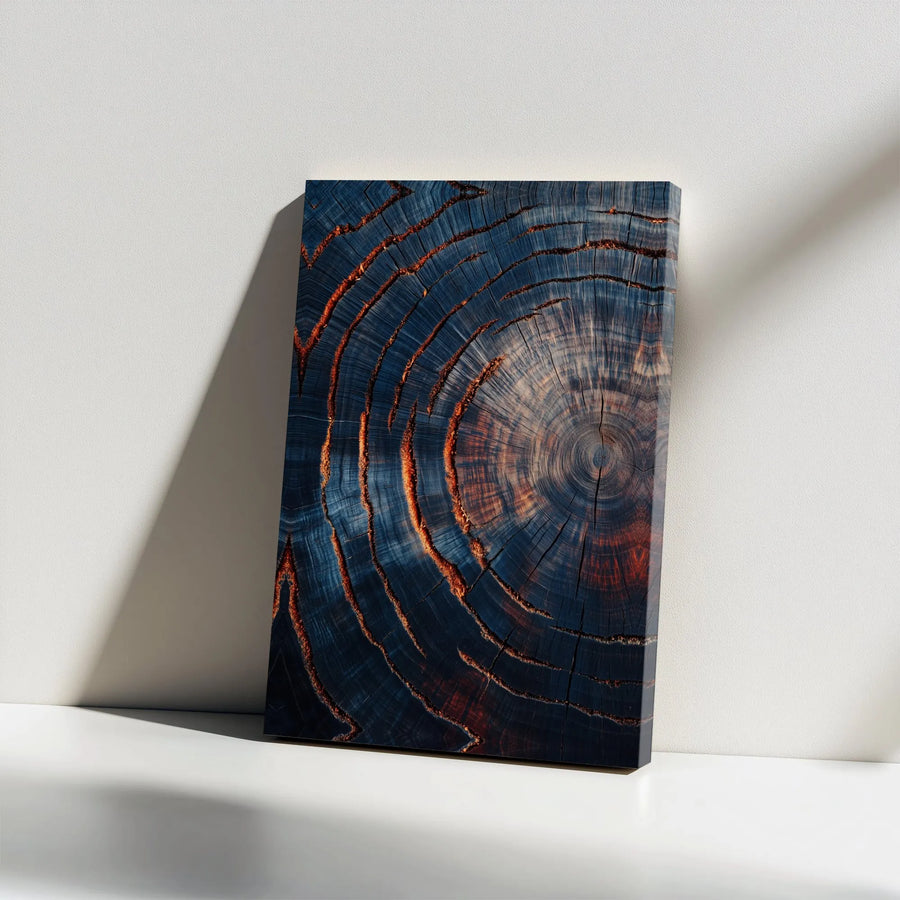 Abstract Tree Ring Canvas Wall Art | Blue and Orange Wood Grain Texture | 1.25 Inch Gallery Wrap | Modern Home Office Decor Gift