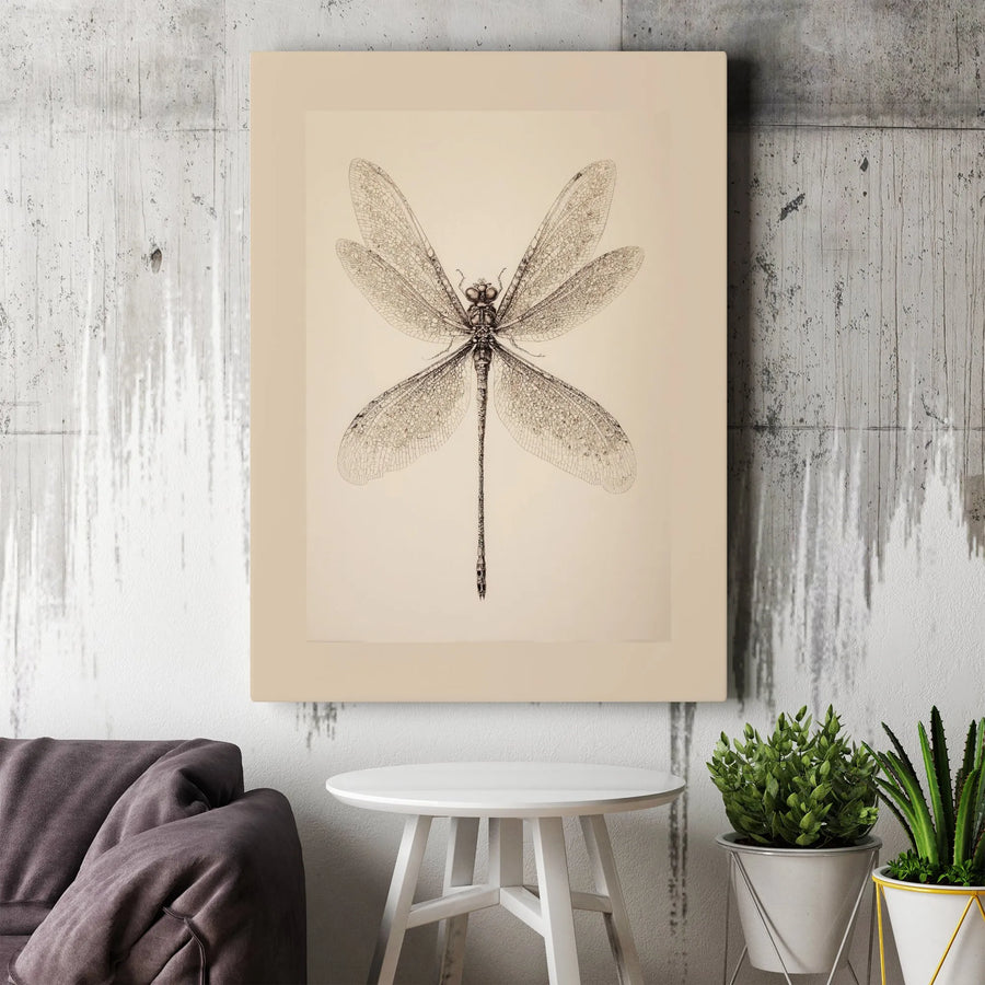 Dragonfly Wall Art Canvas | Vintage Scientific Illustration Print | Gallery Wrap 1.25" Thick Frame | Natural History Home Office Decor