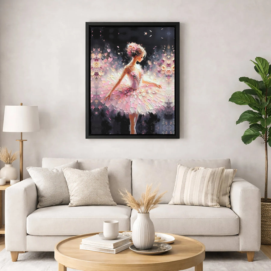 Abstract Ballerina Canvas Print | Pink Floral Tutu Oil Painting Style | 1.25 Inch Gallery Wrap | Elegant Wall Art for Bedroom or Nursery Decor