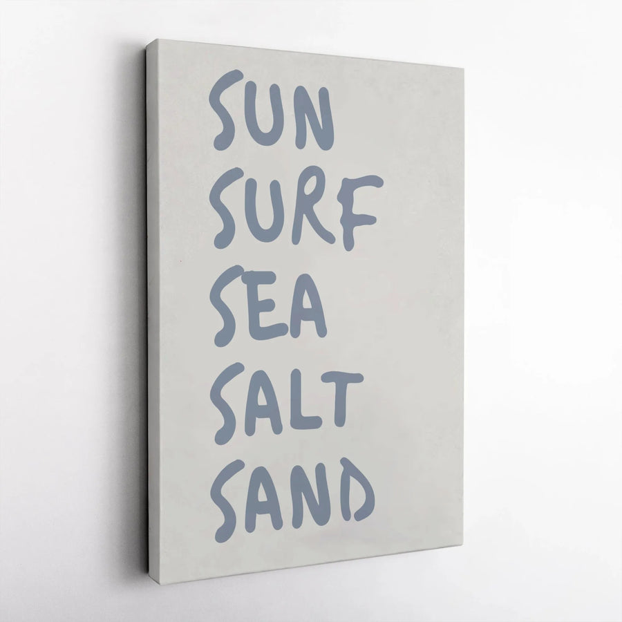 Sun Surf Sea Salt Sand Wall Art | Beach House Typography Print | Premium Gallery Wrapped Canvas | Coastal Decor for Living Room Gift